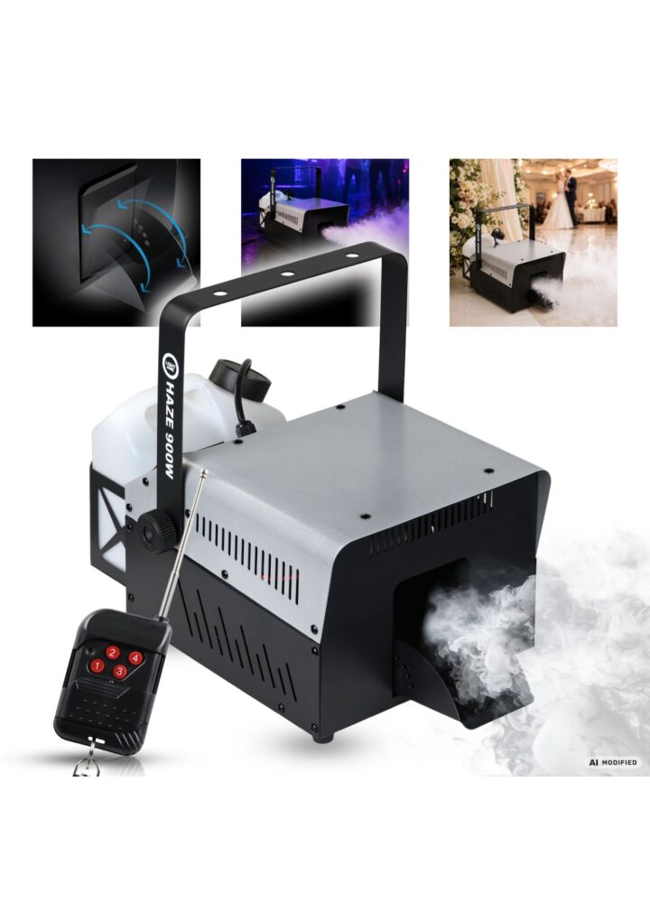 LIGHT4ME HAZE 900W generator wytwornica dymu mgły hazer DMX pilot bezprzewodowy uchwyt montażowy