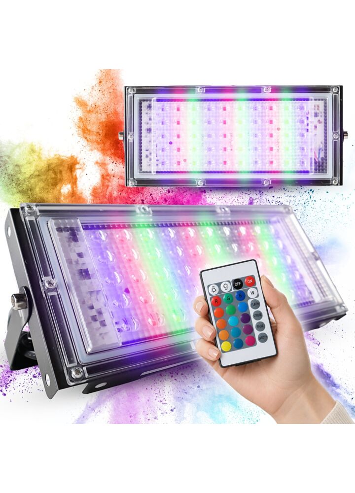 LIGHT4ME IP RGB PANEL panelowy naświetlacz 50 × 0,5W R/G/B LED pilot bezprzewodowy przełącznik zasilania uchwyt montażowy zasilanie sieciowe