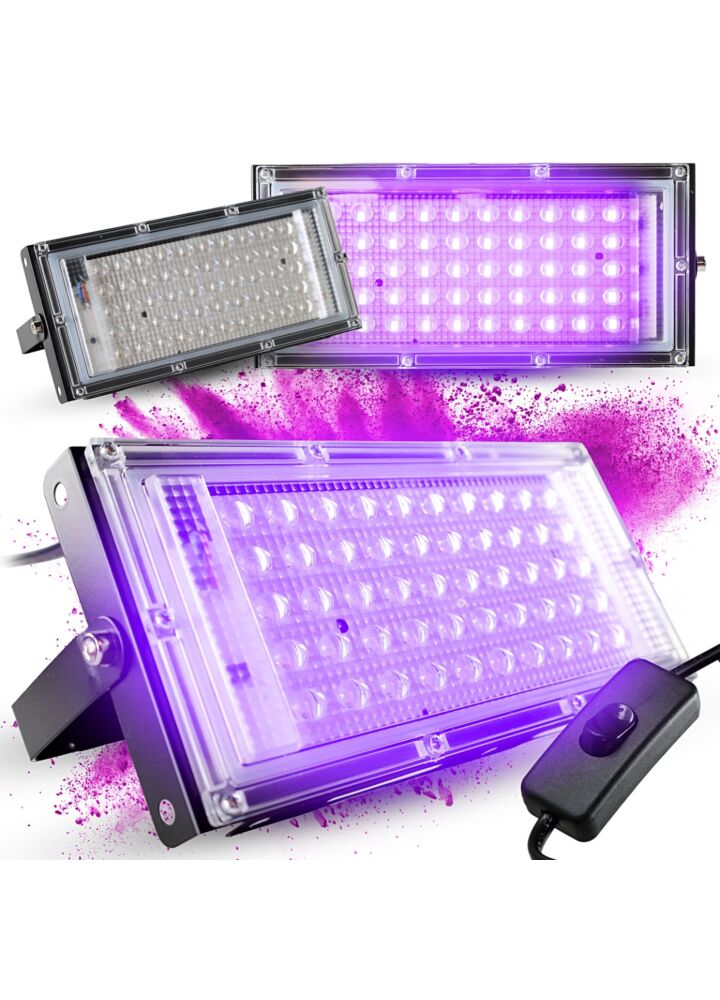 LIGHT4ME IP UV PANEL panelowy naświetlacz ultrafioletowy 50 × 0,5W UV LED przełącznik zasilania uchwyt montażowy zasilanie sieciowe