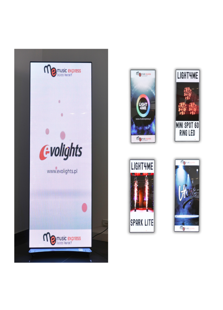 LIGHT4ME LED POSTER 1 ekran LED wyświetlacz wewnętrzny zdalnie sterowany P2.5 256x768 PC USB Wi-Fi Android HDMI case zestaw