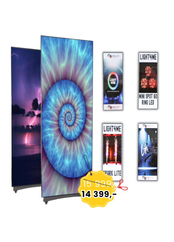 LIGHT4ME LED POSTER 2 ekran LED wyświetlacz wewnętrzny zdalnie sterowany P2.5 256x768 PC USB Wi-Fi Android HDMI zestaw 2 szt. case
