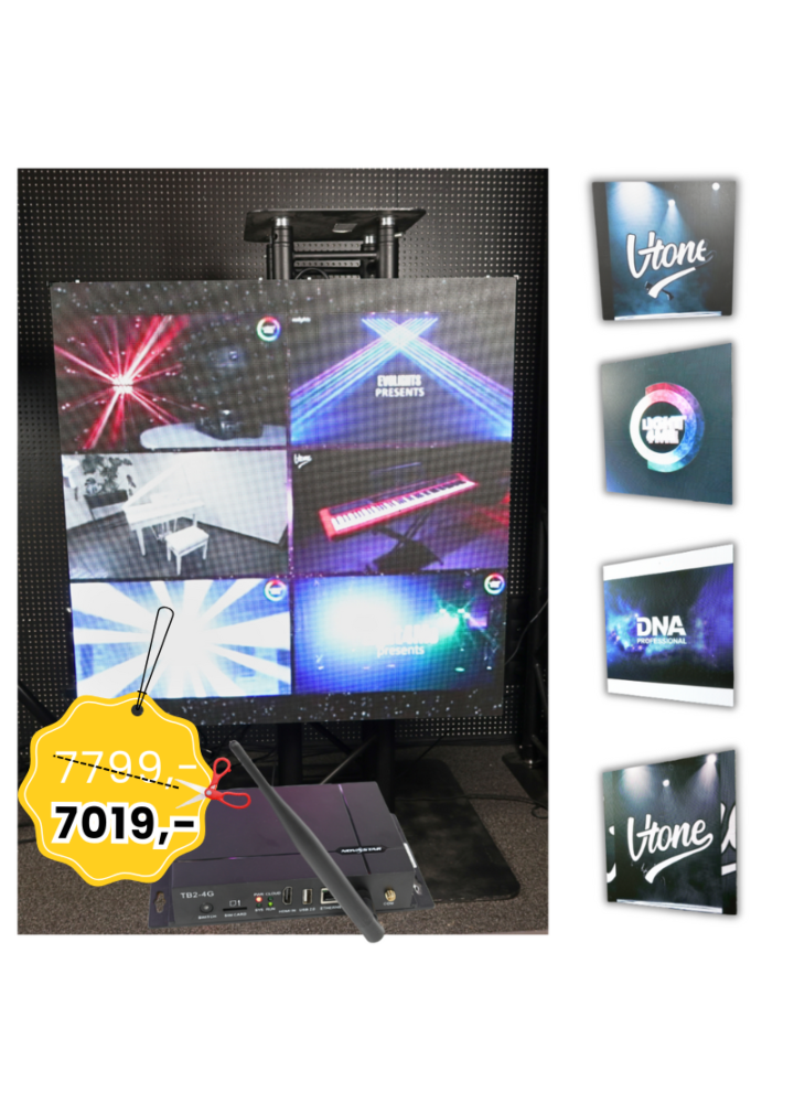 LIGHT4ME LED SCREEN ekran 4-panelowy wyświetlacz wewnętrzny zdalnie sterowany P2.604 384x384 PC USB Wi-Fi Android