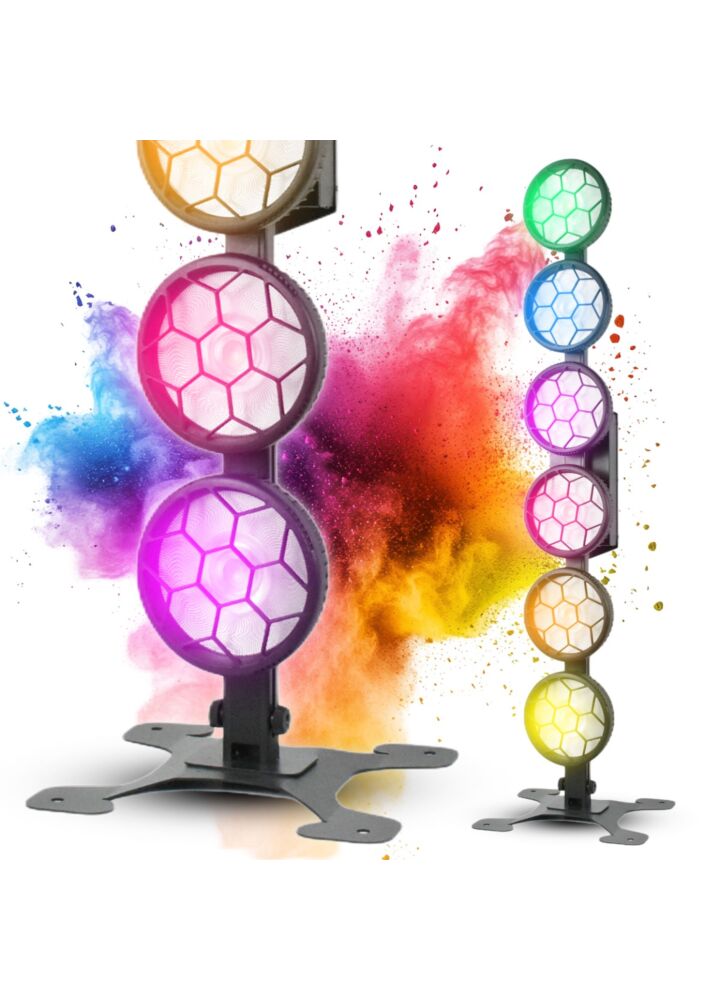 LIGHT4ME LUMEN HEXO efekt oświetleniowy retro LED DMX oświetlenie vintage 6x50W CW COB LED+ 288x0,5W RGB SMD 5050 LED efekt tła podstawa podłogowa