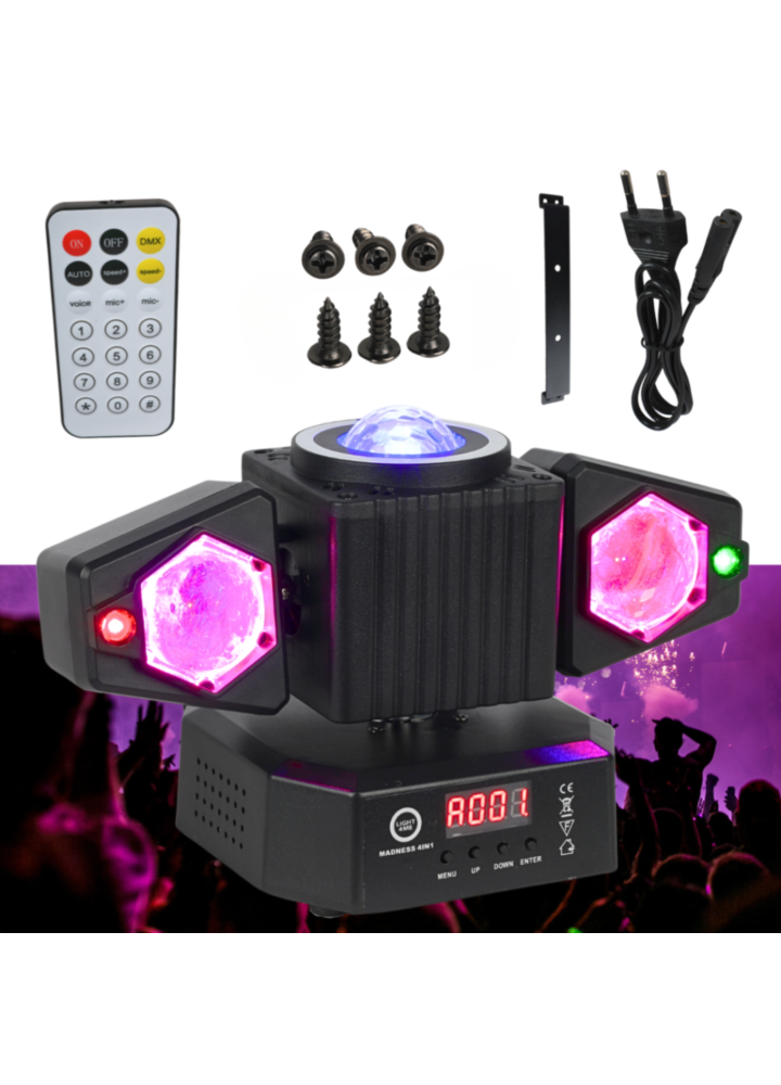 LIGHT4ME MADNESS 4IN1 multiefekt świetlny LED RGBW efekt beam laser R/G Magic Ball ring oświetlenie dyskotekowe klubowe DJ
