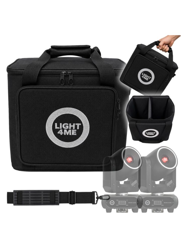 LIGHT4ME MINI SPOT 100 RING BAG 2IN1 torba transportowa na 2 głowice ruchome odczepiana przegroda wewnętrzna pasek na ramię 33 × 23 × 28,5 cm