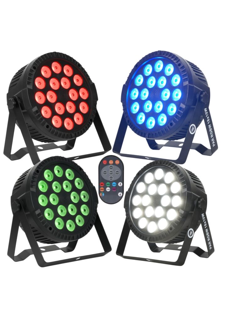 LIGHT4ME PAR RGBW 18x10W reflektor sceniczny oświetlenie LED DMX pilot bezprzewodowy uchwyt montażowy