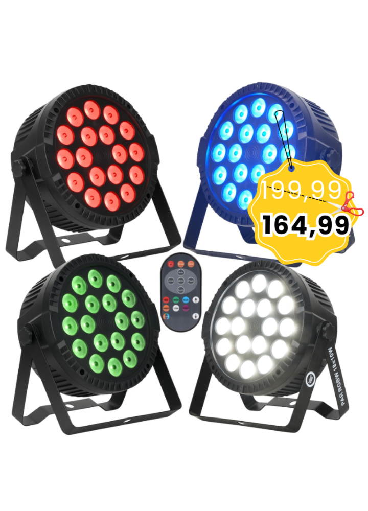 LIGHT4ME PAR RGBW 18x10W reflektor sceniczny oświetlenie LED DMX pilot bezprzewodowy uchwyt montażowy