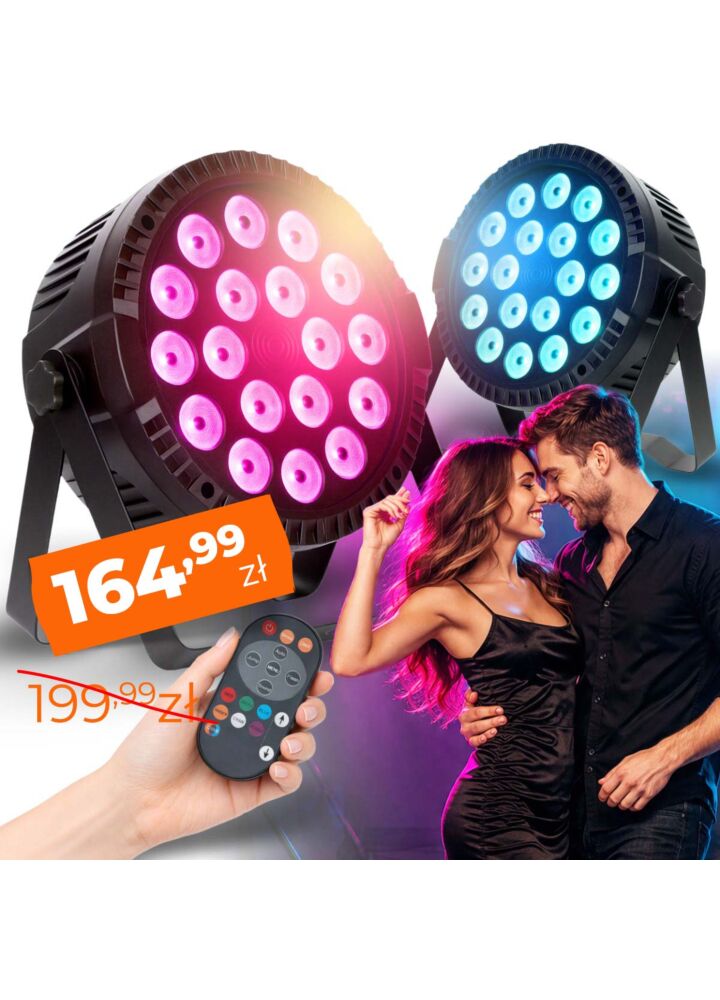 LIGHT4ME PAR RGBW 18x10W reflektor sceniczny oświetlenie LED DMX pilot bezprzewodowy uchwyt montażowy