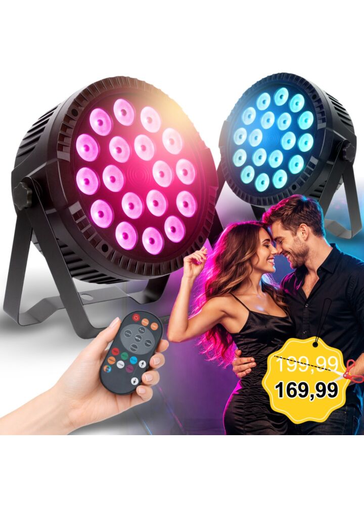 LIGHT4ME PAR RGBW 18x10W reflektor sceniczny oświetlenie LED DMX pilot bezprzewodowy uchwyt montażowy