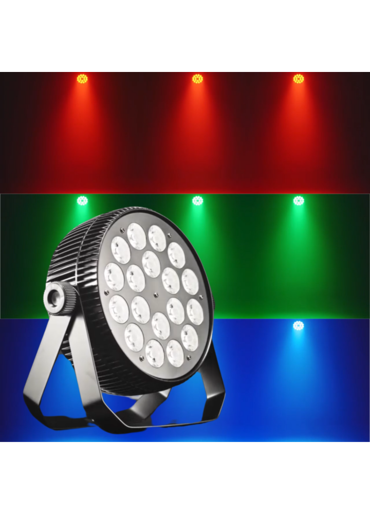 LIGHT4ME PARTY PAR 18x10W RGBW reflektor sceniczny LED efekt oświetleniowy DMX 2x uchwyt montażowy