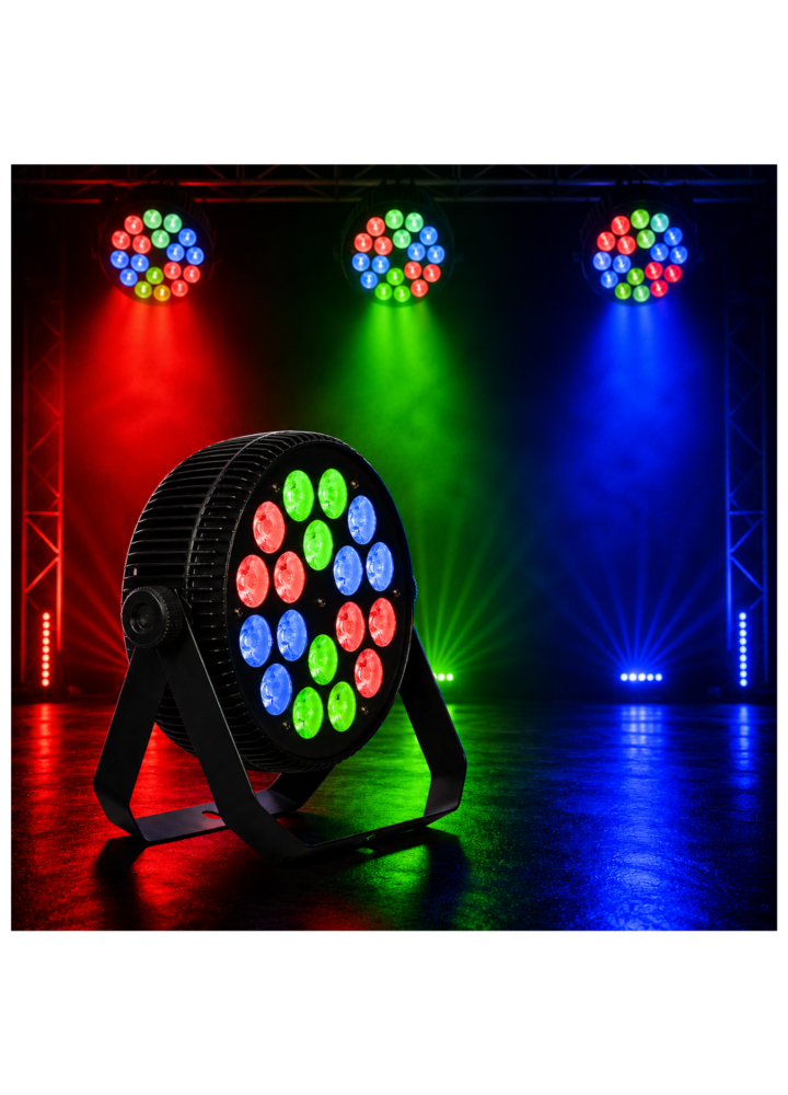 LIGHT4ME PARTY PAR 18x10W RGBW reflektor sceniczny LED efekt oświetleniowy DMX 2x uchwyt montażowy