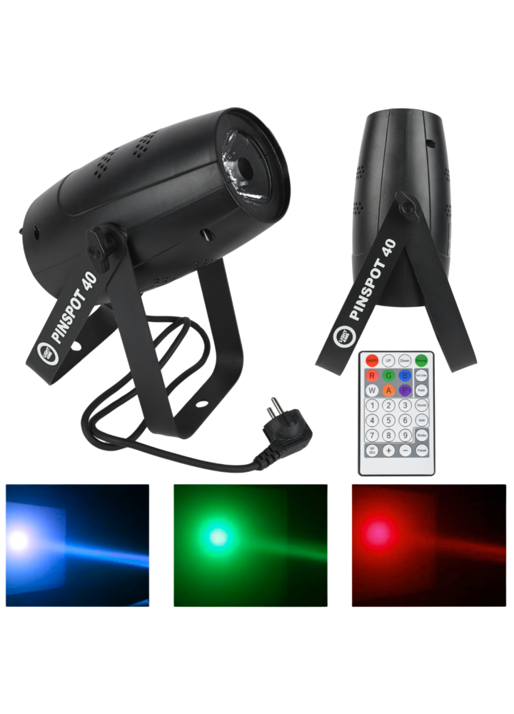 LIGHT4ME PINSPOT 40 reflektor sceniczny 40W RGBW SMD5060 LED pilot bezprzewodowy 2x uchwyt montażowy