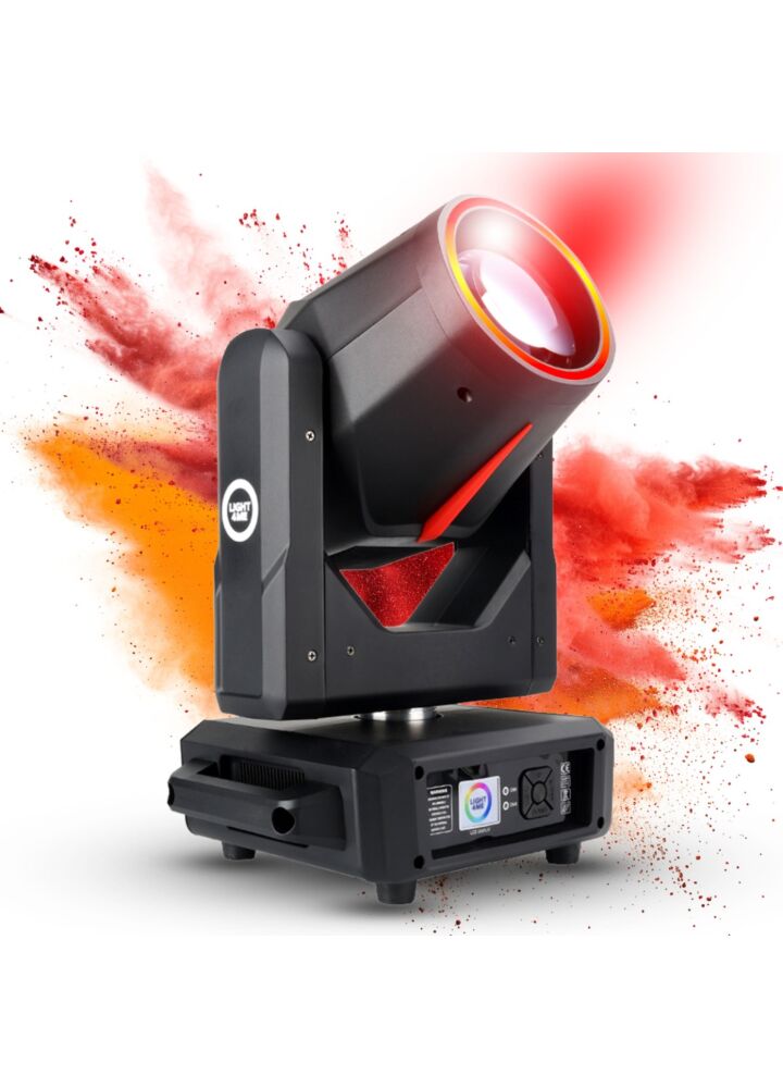 LIGHT4ME RED LINE 10R BEAM 295W głowica ruchoma beam lampa wyładowcza oświetlenie sceniczne DMX efekt ring LED 2x uchwyt montażowy omega