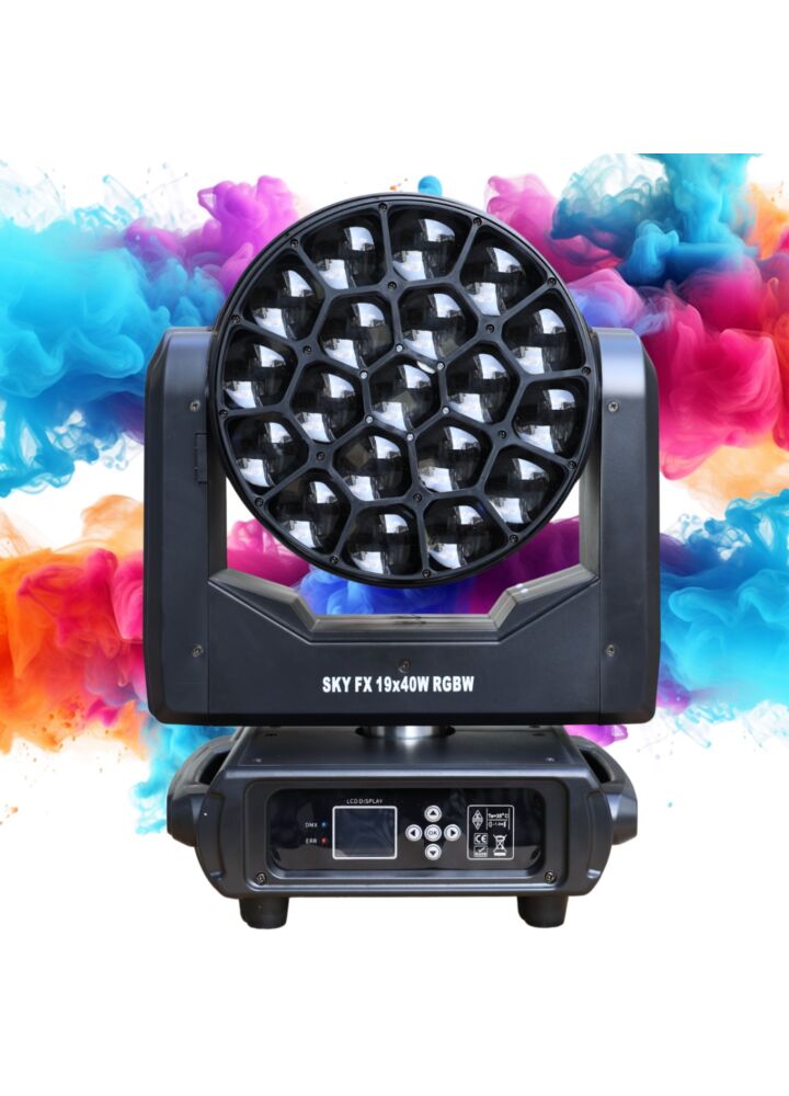 LIGHT4ME SKY FX 19x40W RGBW głowica ruchoma wash oświetlenie sceniczne LED DMX 2x uchwyt montażowy omega