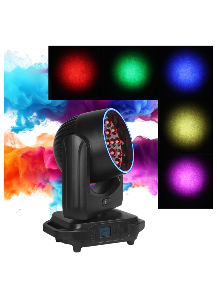 LIGHT4ME SKY WASH 19x15W RGBW głowica ruchoma oświetlenie estradowe efekt ring 19x15W RGBW LED + 60x0,3W RGB SMD LED uchwyt montażowy omega