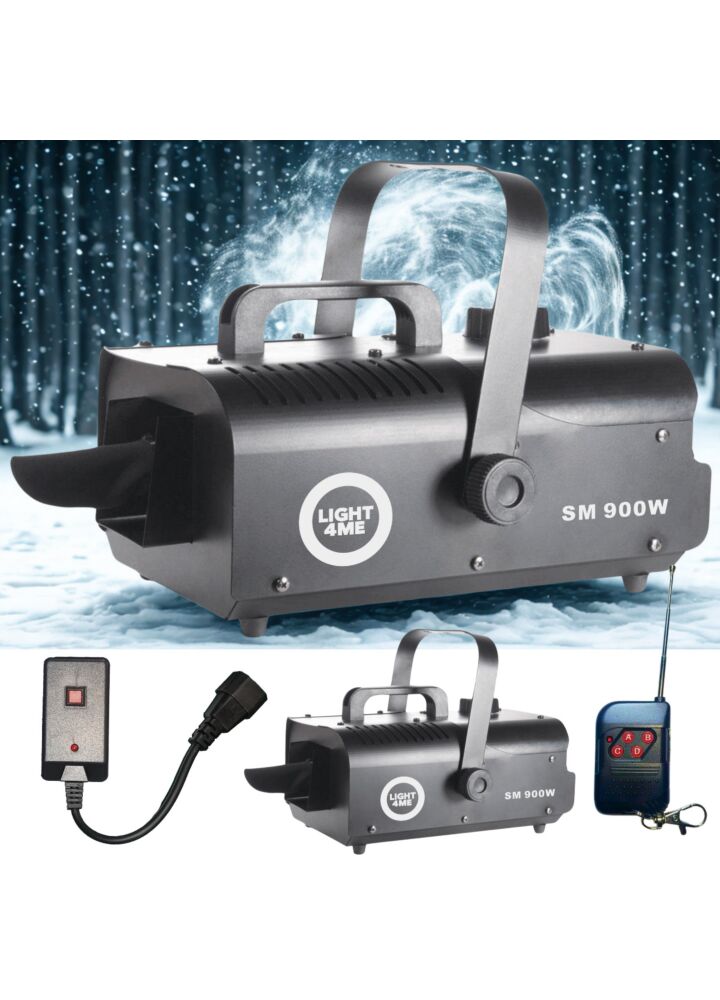 LIGHT4ME SM 900W wytwornica maszyna do śniegu czarna pilot bezprzewodowy kontroler przewodowy