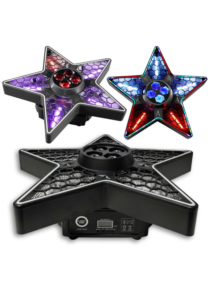 LIGHT4ME STARLIGHT multiefekt oświetleniowy sceniczny 3w1 LED DMX Bee Eye Retro Halo 9x10W RGBW + 93x0,2W RGB uchwyt montażowy omega