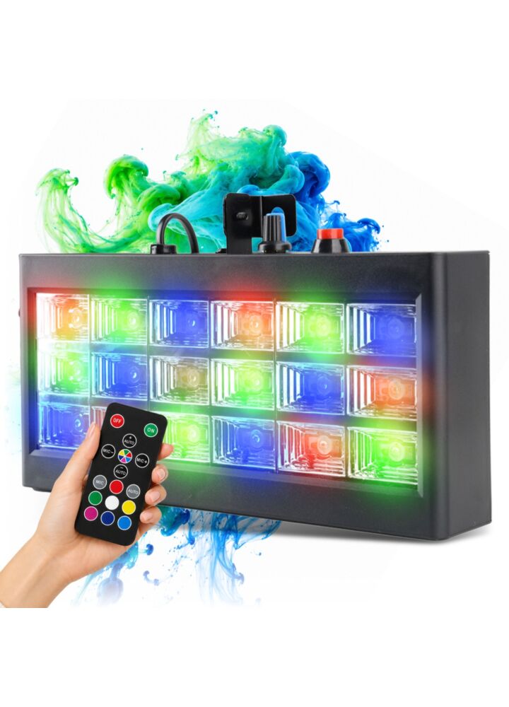 LIGHT4ME STROBE PANEL 18 RGB stroboskop efekt oświetleniowy oświetlenie imprezowe klubowe dyskotekowe 18x1W LED auto sound pilot bezprzewodowy uchwyt montażowy zasilanie sieciowe