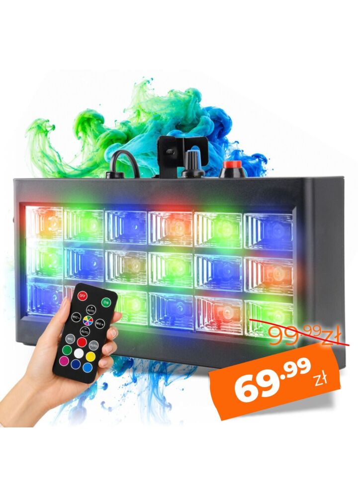 LIGHT4ME STROBE PANEL 18 RGB stroboskop efekt oświetleniowy oświetlenie imprezowe klubowe dyskotekowe 18x1W LED auto sound pilot bezprzewodowy uchwyt montażowy zasilanie sieciowe