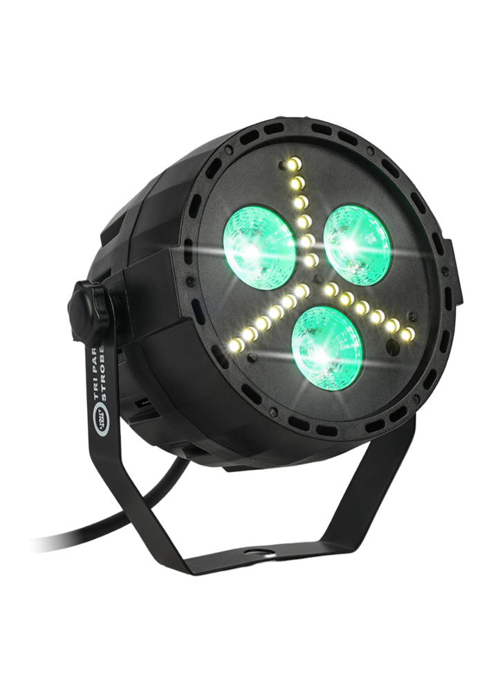 LIGHT4ME TRI PAR STROBE reflektor par stroboskop oświetlenie imprezowe efekt świetlny LED RGB+W