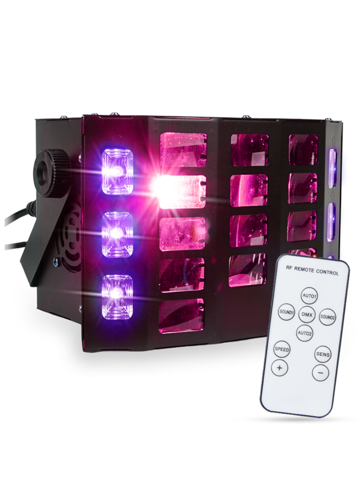 LIGHT4ME TURBO DERBY 3IN1 multiefekt świetlny LED RGBW-UV stroboskop oświetlenie dyskotekowe DJ