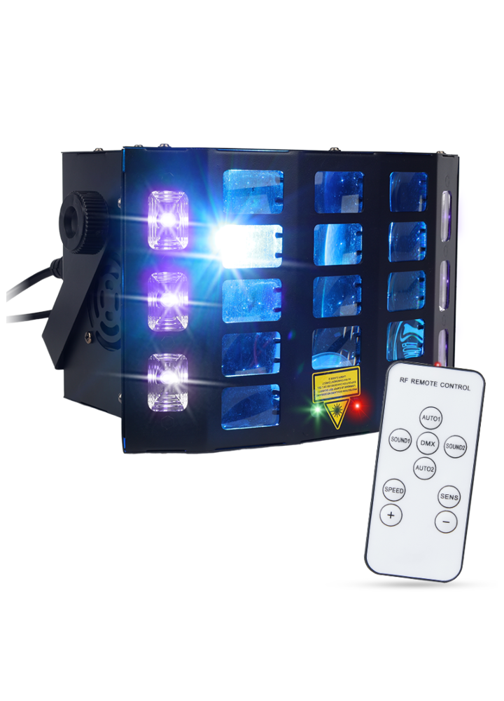 LIGHT4ME TURBO DERBY 4IN1 multiefekt świetlny LED RGBW-UV stroboskop laser oświetlenie dyskotekowe DJ