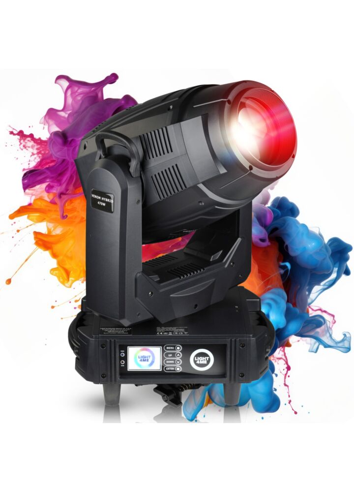 LIGHT4ME VENOM HYBRID 470W głowica ruchoma hybryda beam spot wash oświetlenie sceniczne DMX LED 2x hak montażowy
