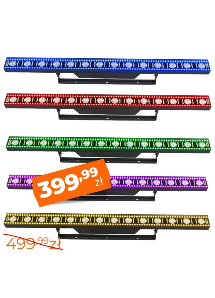 LIGHT4ME VENOM STROBE BAR V2 listwa oświetleniowa LED stroboskop oświetlenie sceniczne DMX uchwyt montażowy 14x3W WW SMD3535+180x0,1W CW SMD5730+168x0,3W RGB SMD5050