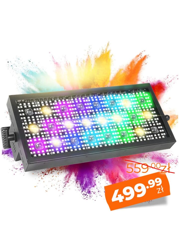 LIGHT4ME VENOM STROBE PANEL V2 stroboskop sceniczny efekt oświetleniowy LED DMX 524x0,3W RGB SMD 5050+24x3W WW uchwyt montażowy