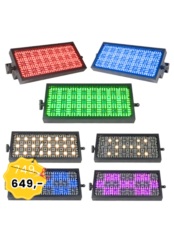 LIGHT4ME VENOM STROBE PANEL V2 stroboskop sceniczny efekt oświetleniowy LED DMX 524x0,3W RGB SMD 5050+24x3W WW uchwyt montażowy