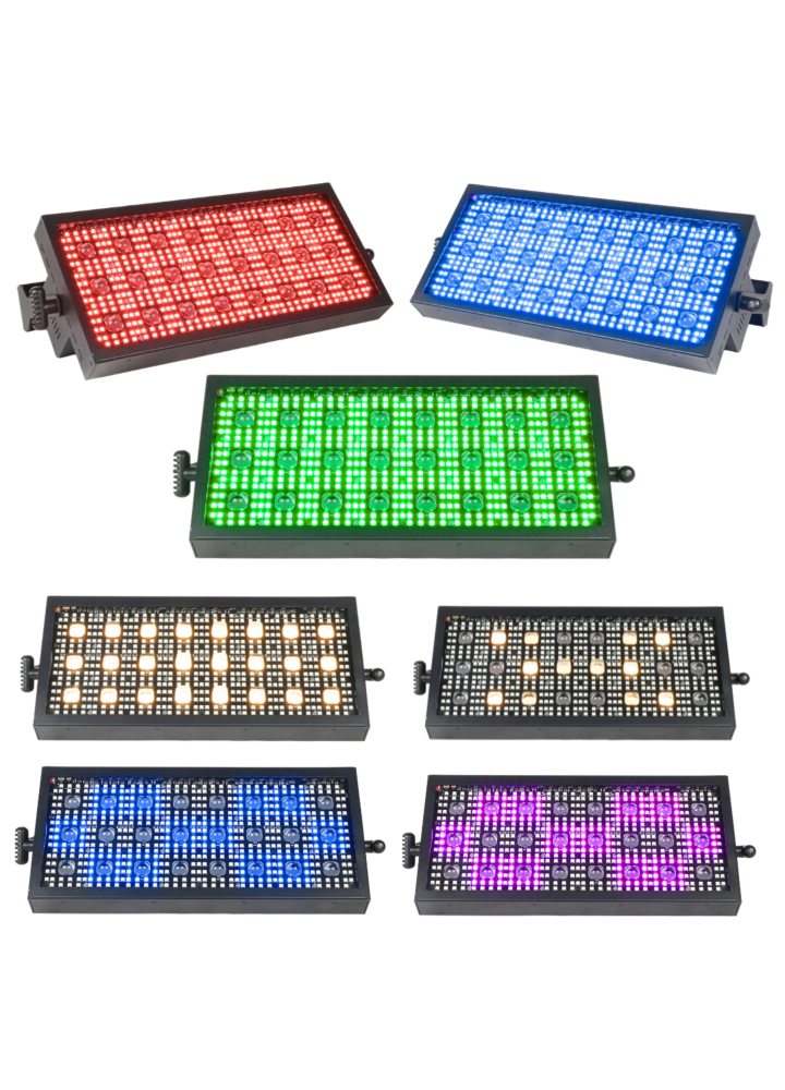 LIGHT4ME VENOM STROBE PANEL V2 stroboskop sceniczny efekt oświetleniowy LED DMX 524x0,3W RGB SMD 5050+24x3W WW uchwyt montażowy