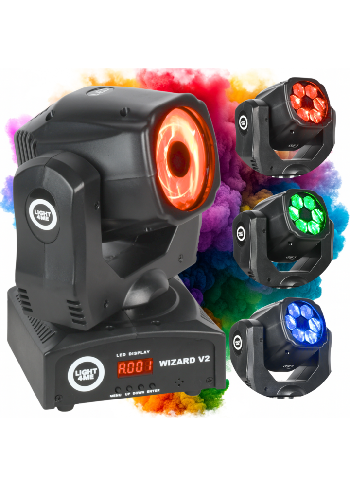 LIGHT4ME WIZARD v2 głowica ruchoma FX oświetlenie sceniczne DMX 6x10W RGBW LED uchwyt montażowy omega