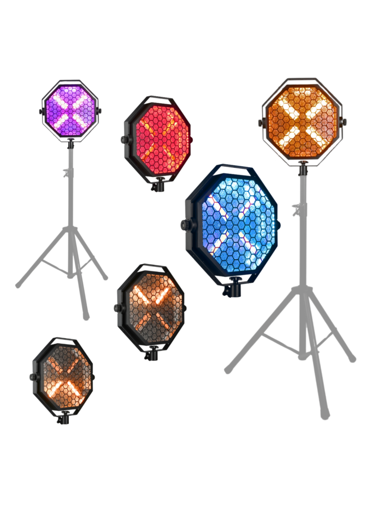 EVOLIGHTS LUMENO X reflektor vintage oświetlenie sceniczne retro ciepła biel efekt tła 4x60W WW LED + 48x0,2 RGB LED
