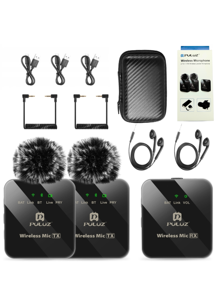 PULUZ PU3154B mikrofon bezprzewodowy 2x nadajnik odbiornik USB-C system Bluetooth do nagrywania dźwięku na smartfon pokrowiec słuchawki zestaw