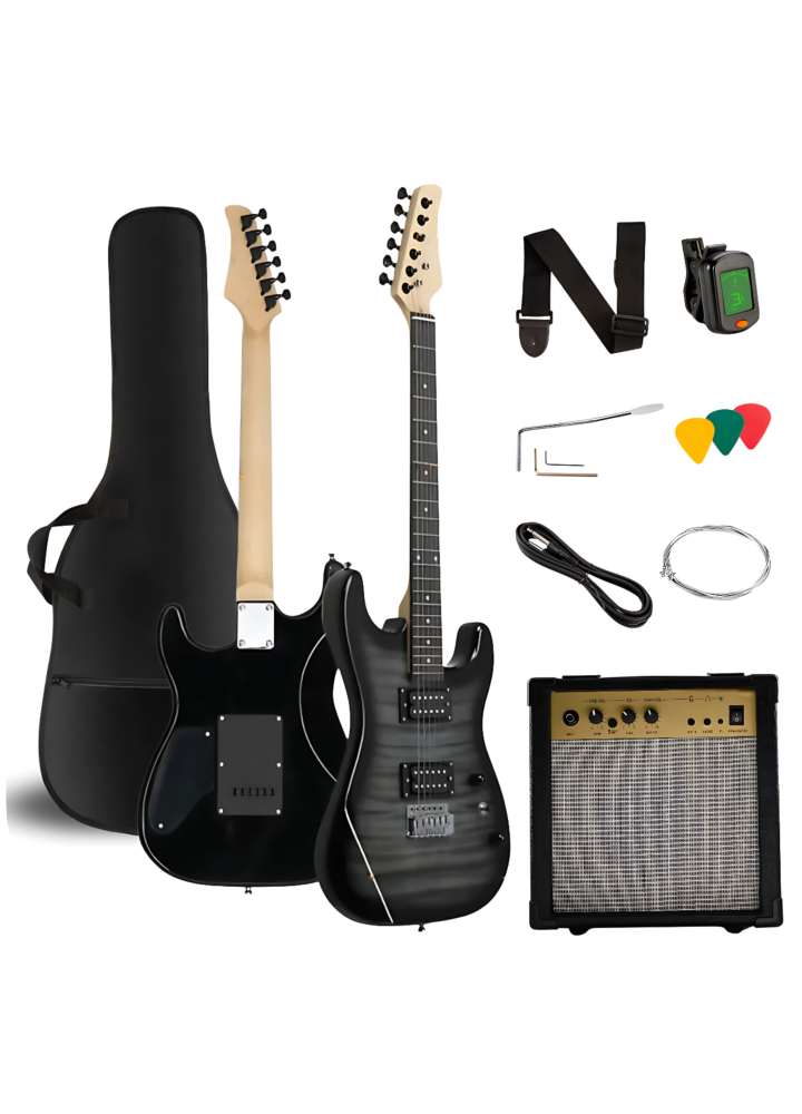 V-TONE EGW 39 GY gitara elektryczna 4/4 stratocaster 39" HH wzmacniacz pokrowiec pasek przewód jack-jack tuner kostki do gry struny ramię tremolo klucze imbusowe zestaw