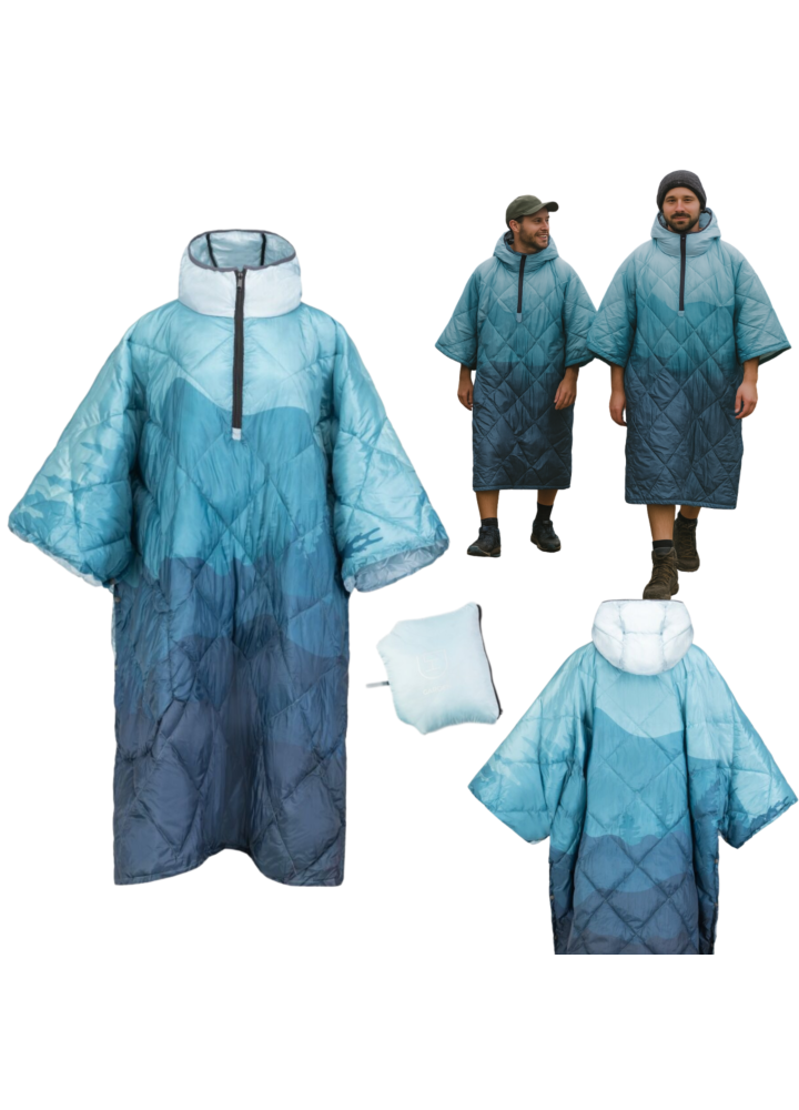 DH Garden Poncho Niebieska Dolina 145x115 cm kurtka płaszcz peleryna z kapturem duża kieszeń na zamek