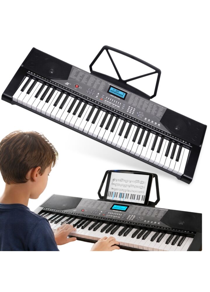 MK 2113 KEYBOARD elektroniczny edukacyjny przenośny czarny 61 klawiszy Bluetooth instrument dla dzieci do nauki gry pulpit do nut wbudowane głośniki wyjście słuchawkowe zestaw