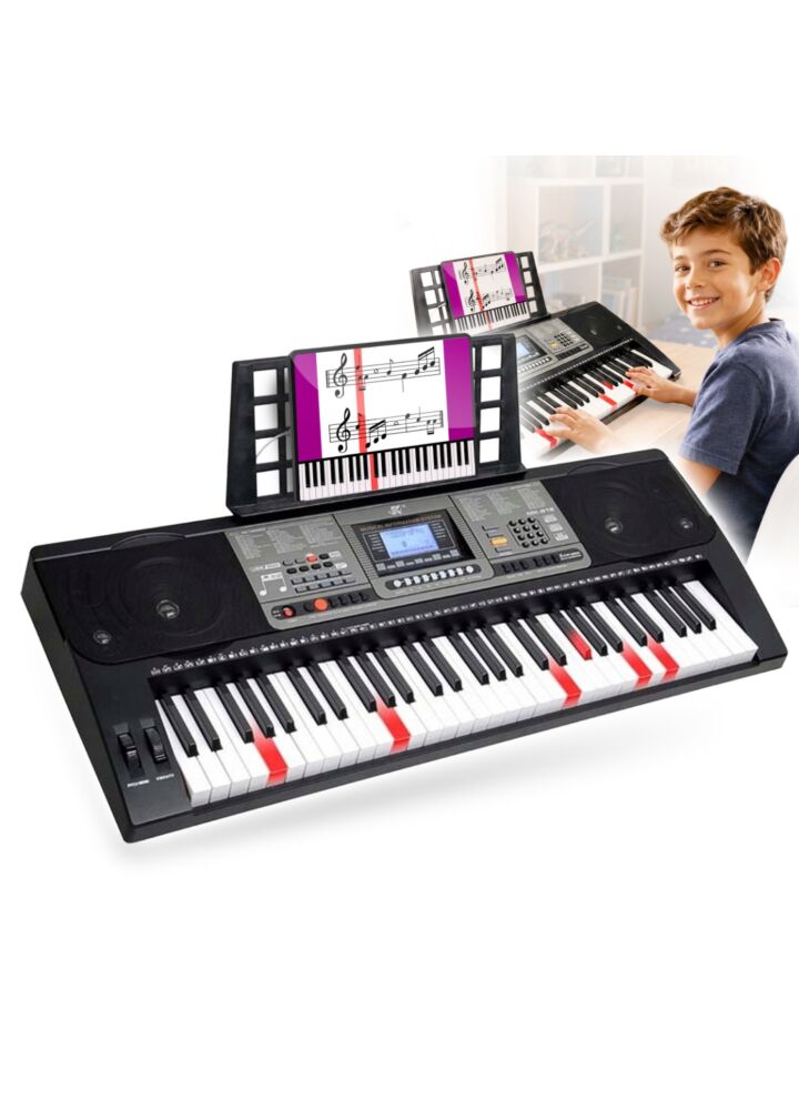 MK 816 KEYBOARD elektroniczny MIDI edukacyjny przenośny czarny 61 klawiszy instrument dla dzieci do nauki gry pulpit do nut głośniki stereo wyjście słuchawkowe zestaw