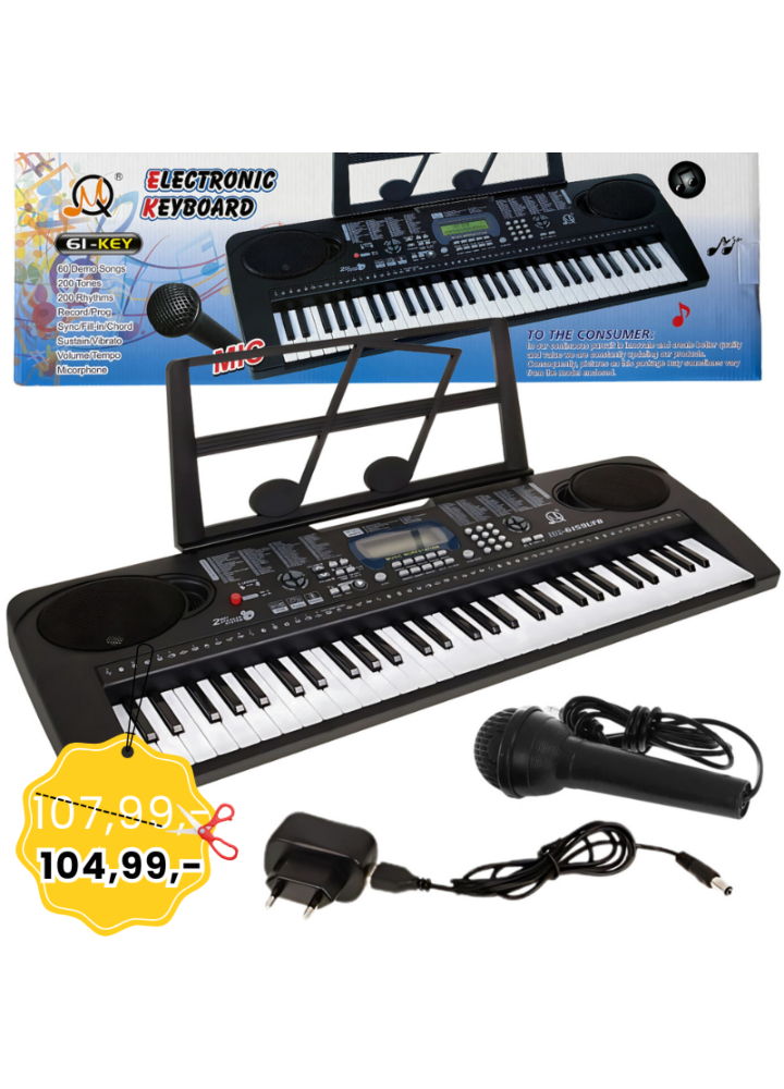 MQ 6159 UFB keyboard edukacyjny klawisze organy dla dzieci do nauki gry pulpit do nut mikrofon USB FM Bluetooth AUX wyjście słuchawkowe