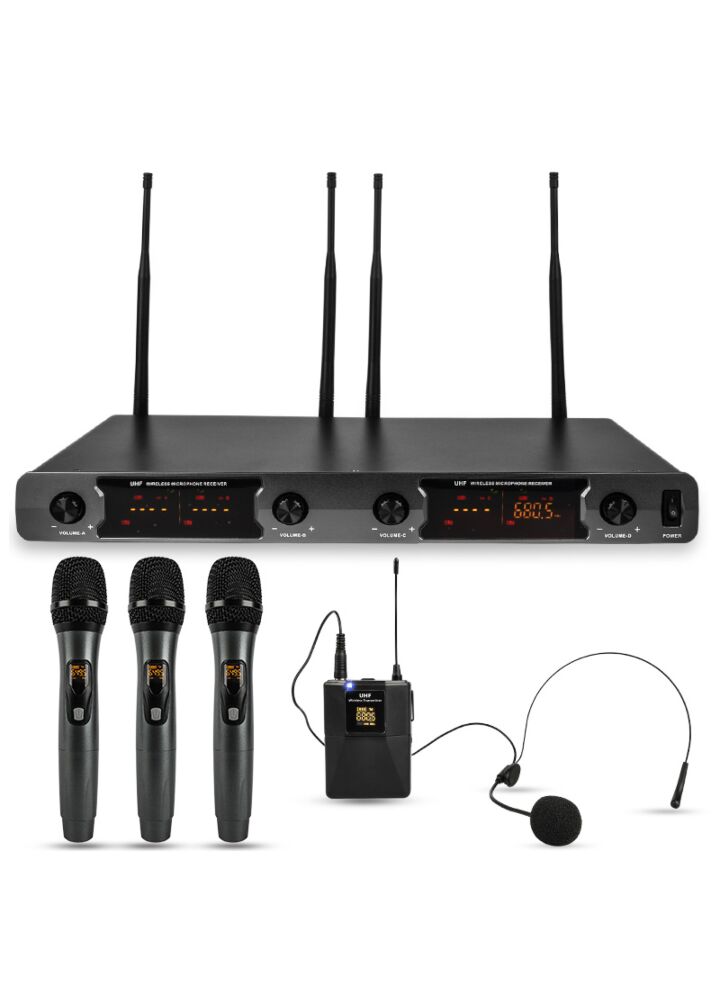 NN WMIC4 wireless microphone 3x handheld mic + headset transmitter bodypack sound system UHF 648.5-690 MHz