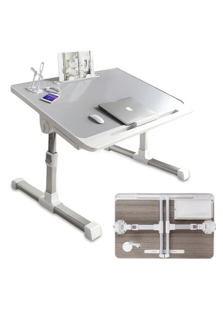 NN D1 stolik na łóżko port USB lampka wiatraczek szuflada pulpit