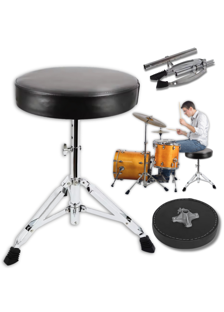 NN DT1 stołek perkusyjny taboret siedzisko dla perkusisty okrągły regulowany 38-58 cm nóżki antypoślizgowe do 50 kg