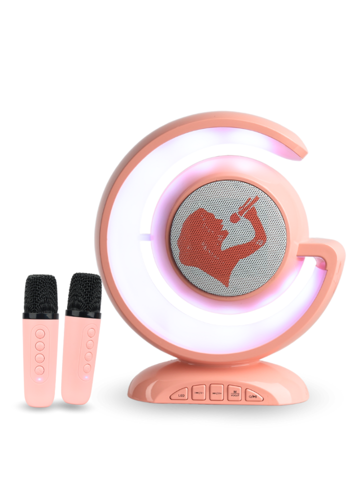 NN PM3 bezprzewodowy przenośny zestaw karaoke głośnik 2x mikrofon RGB różowy microSD USB Bluetooth