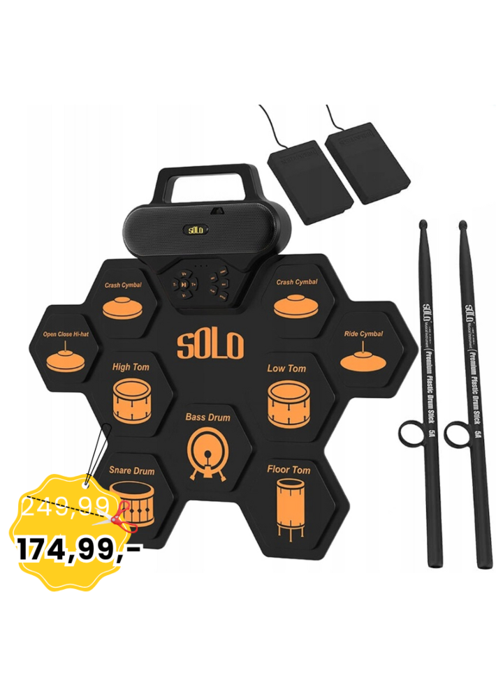 NN SOLO zwijana perkusja elektroniczna USB-C MP3 pedały pałeczki zestaw