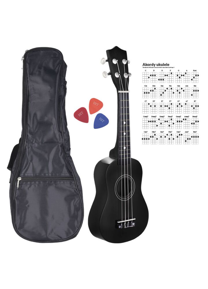 NN UK 01 BLACK ukulele sopranowe czarne pokrowiec