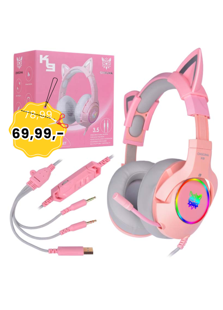 ONIKUMA K9 słuchawki gamingowe dla graczy PINK LED uszy kota