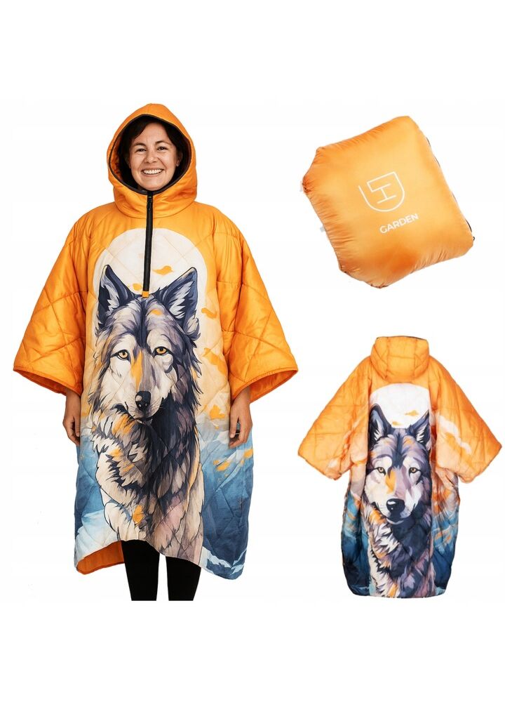 DH Garden Poncho Wilk 145x115 cm kurtka płaszcz peleryna z kapturem duża kieszeń na zamek