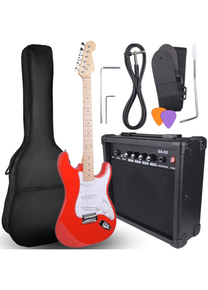 NN EG SET RED zestaw gitarowy gitara elektryczna stratocaster