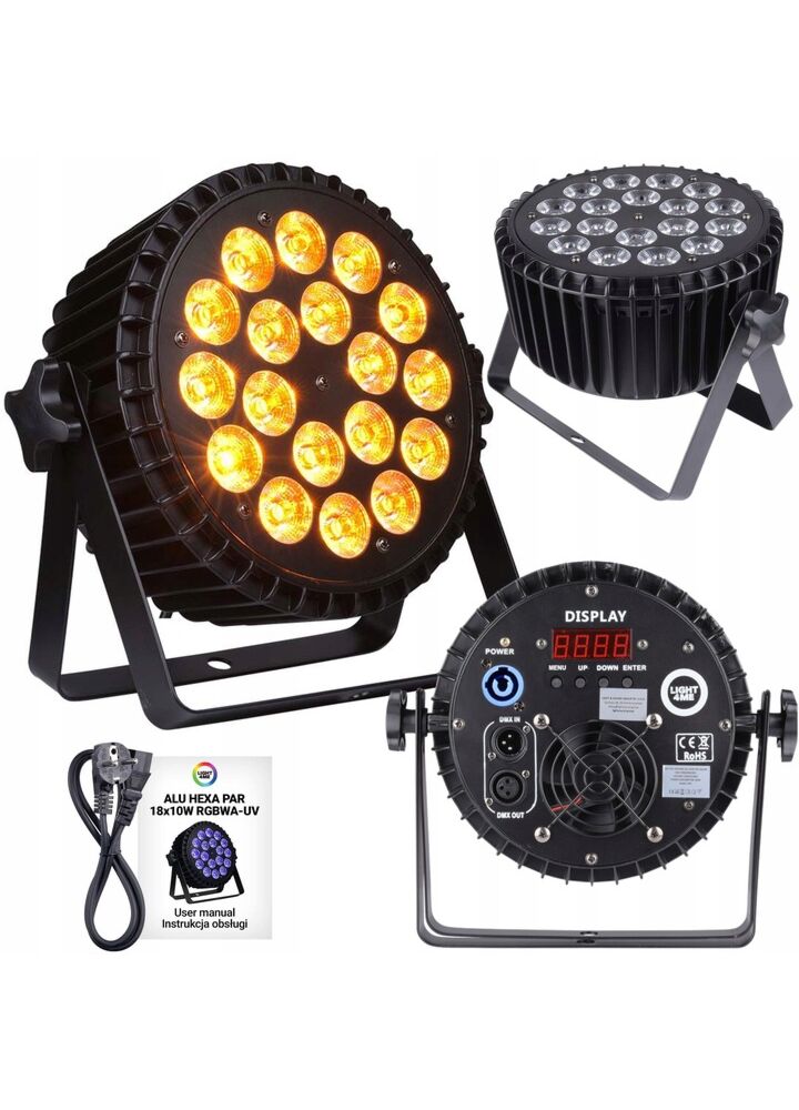 LIGHT4ME ALU HEXA PAR 18x10W RGBWA-UV reflektor sceniczny LED