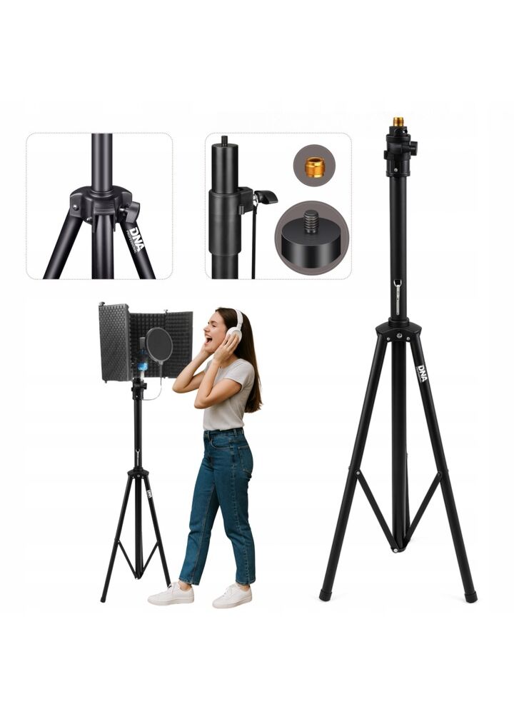 DNA SCS1 stojak tripod statyw do mikrofonu kabiny akustycznej czarny pin zabezpieczający korekcja gwintu do 25 kg